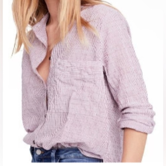 Free people No Limits Stripe Split Back Button Loose Oversized Bohemian - Picture 3 of 11